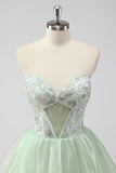 A Line Strapless Corset Light Green Short Homecoming Dress