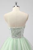 A Line Strapless Corset Light Green Short Homecoming Dress