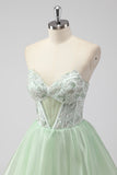 A Line Strapless Corset Light Green Short Homecoming Dress