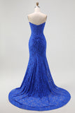 Royal Blue Strapless Corset Mermaid Lace Prom Dress