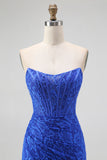 Royal Blue Strapless Corset Mermaid Lace Prom Dress