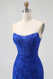Royal Blue Strapless Corset Mermaid Lace Prom Dress