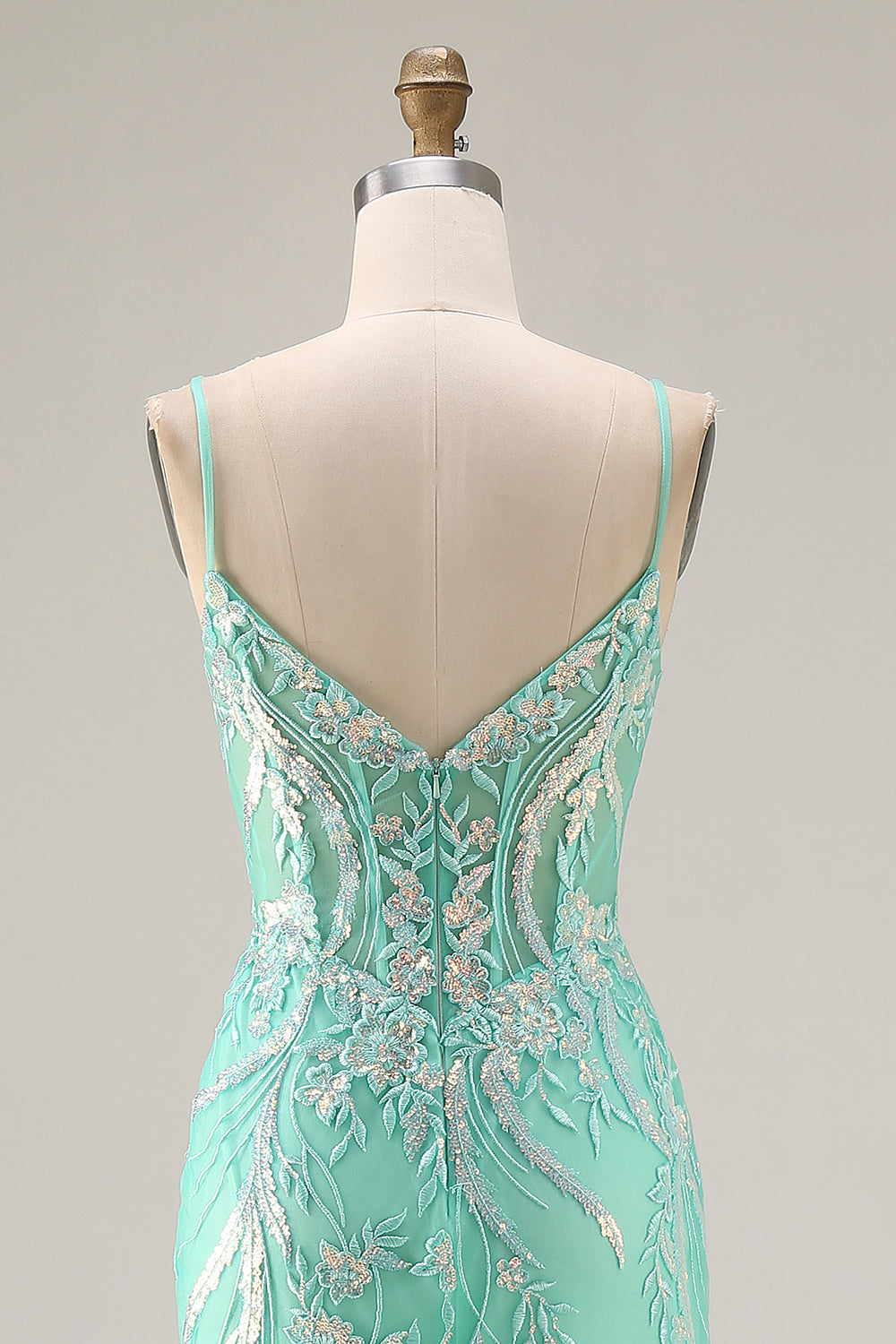 ZAPAKA Women Mint Green Long Prom Dress Mermaid Sequins Spaghetti Straps Corset Party Dress with Embroidery, Mint Green / US8 ZAPAKA Women Mint Green Long Prom Dress Mermaid Sequins Spaghetti Straps Corset Party Dress with Embroidery, Mint Green / US8