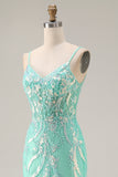 Mermaid Sequins Corset Long Mint Green Prom Dress with Embroidery