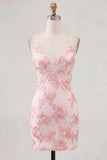 Sage Green Floral Bodycon Spaghetti Straps Homecoming Dress