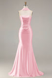 Champagne Two Piece Strapless Mermaid Beaded Convertible Long Prom Dress with a Neck Scarf