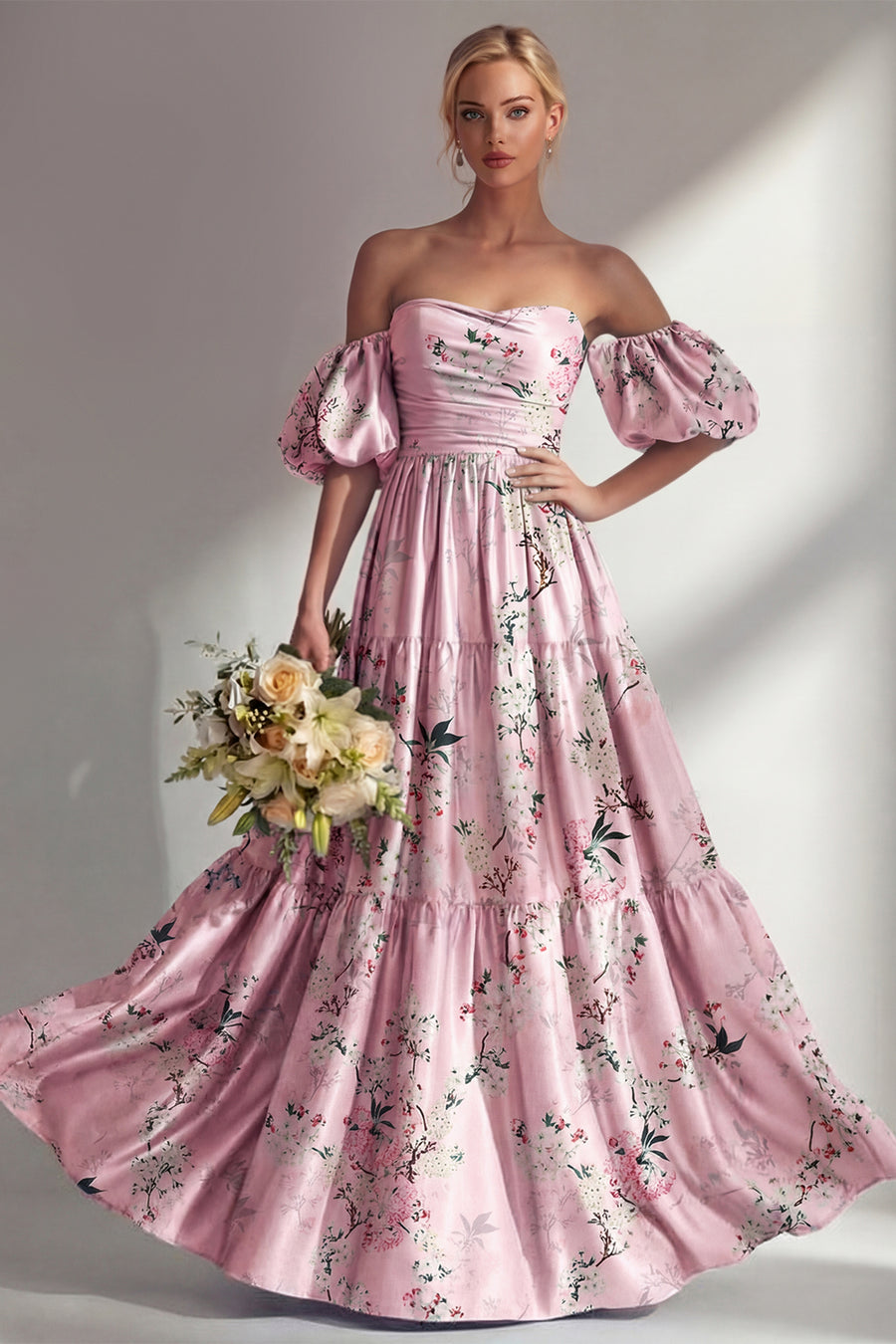 pink floral bridesmaid dresses with sleeves Azazie Kimber