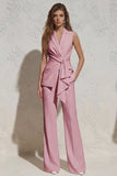White Notched Lapel Ruched Slim Fit Long Women Suit