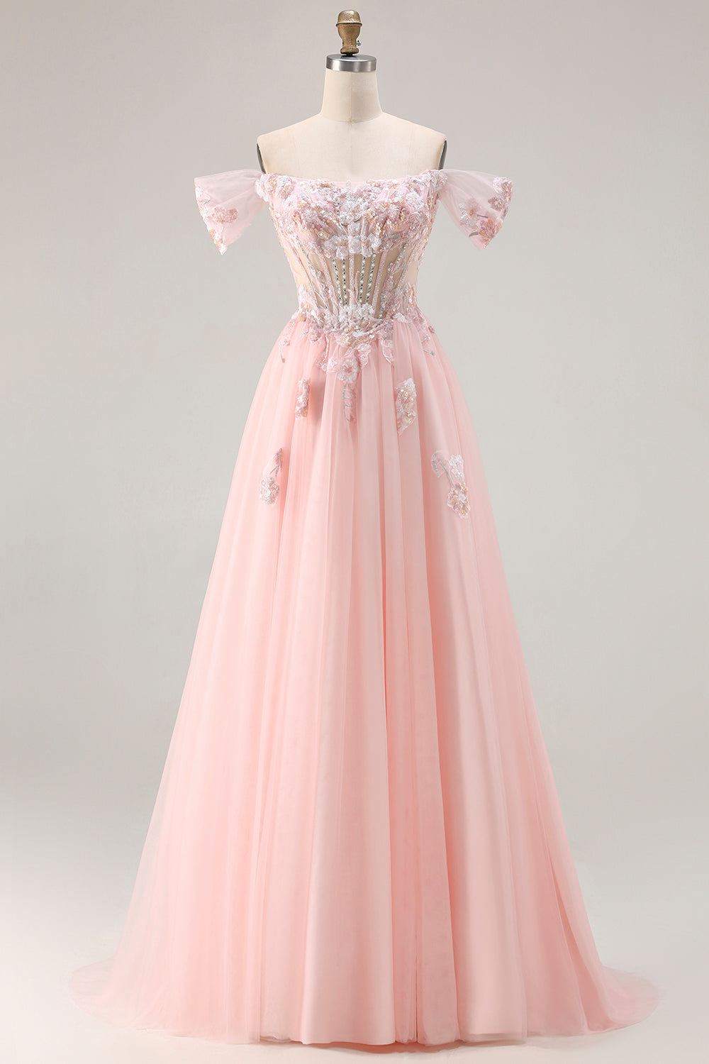 women's light pink off the shoulder goddess dress Zapaka Women Pink Off the Shoulder Long Prom Dress A Line Beaded Corset Tulle Wedding Party Dress with Sequins, Pink / US10