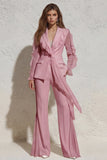 White Notched Lapel Ruffled Slim Fit Long Tulle Women Suit