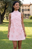 Yellow Round Neck Bodycon Homecoming Dress with 3D Flowers