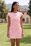 Yellow Round Neck Bodycon Homecoming Dress with 3D Flowers