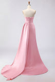 Royal Blue Strapless Mermaid Beaded Long Satin Prom Dress with Slit