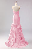 Red Mermaid Sweetheart Beaded Corset Ruffled Long Prom Dress with Slit