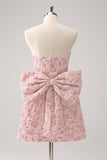 Dark Green A Line Strapless Floral Brocade Short Homecoming Dress with Back Giant Bow