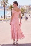 Off the Shoulder Yellow Mermaid Floral Embroidery Midi Dress with Beading