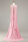 Champagne Two Piece Strapless Mermaid Beaded Convertible Long Prom Dress with a Neck Scarf