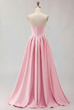 Golden Strapless Satin A-Line Corset Long Prom Dress