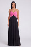 A-Line Pink and Orange Sweetheart Pleated Maxi Dress with Bow