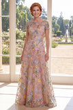 A-Line Green Tulle Bateau Neck Embroidered Mother Of the Bride Dress
