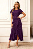 Glitter Black A Line Ruffle Holiday Party Dress with Sleeves