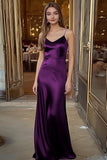 Spaghetti Straps Satin Sheath Black Long Formal Dress