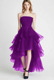 Organza A Line Navy Strapless Ruffled Formal Dress