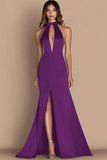 Black Halter Cut Out Mermaid Gala Dress with Slit
