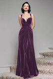 Black A-Line Velvet Long Formal Dress