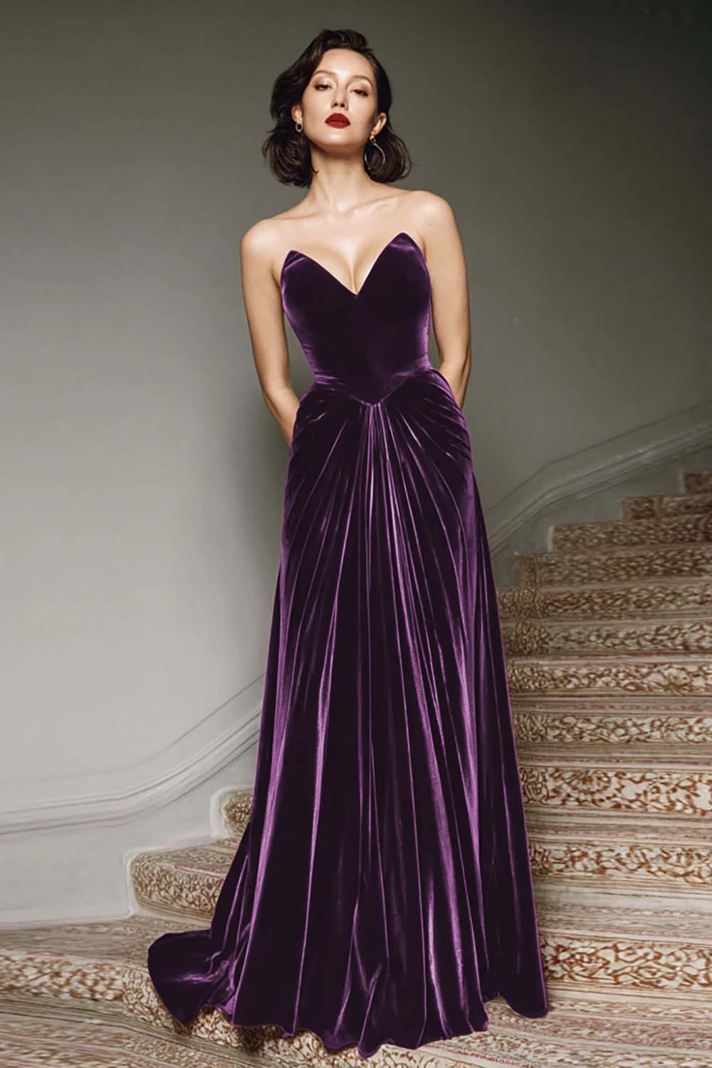 purple velvet cocktail dress Long Sleeves Purple Velvet Formal Occasion Dress With Beads