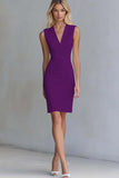 Ivory Bodycon Satin V-Neck Short Work Dress