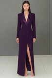 Navy Peak Lapel Single-breasted Blazer Dress with Slit