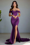 Dusty Sage Mermaid Off the Shoulder Long Prom Dress with Slit