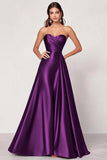 Dark Green A Line Satin Sweetheart Long Prom Dress