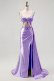 Corset Champagne Mermaid Beaded Long Prom Dress