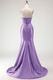 Sweetheart Burgundy Mermaid Beaded Corset Plus Size Long Prom Dress with Slit