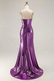 Metallic Golden Beaded Mermaid Corset Long Prom Dress With Slit
