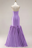 Fuchsia Strapless Satin Mermaid Long Prom Dress with 3D Flowers