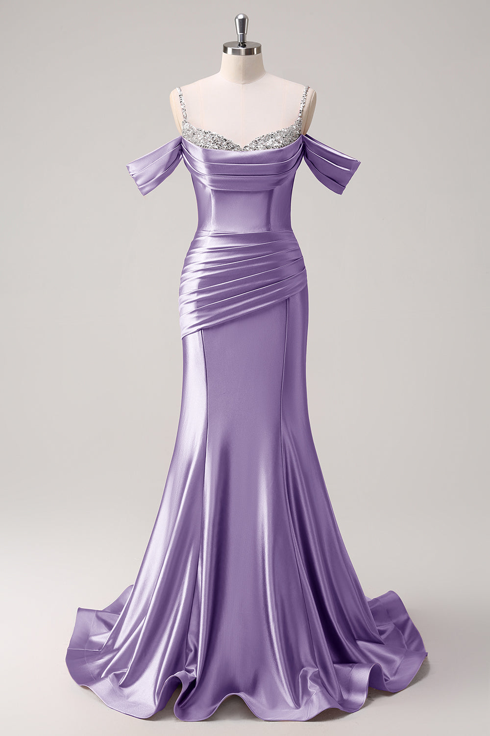 ZAPAKA Women Glitter Blush Long Prom Dress with Beading Mermaid Cold Shoulder Ruched Evening Party Dress, Purple / US10 ZAPAKA Women Glitter Blush Long Prom Dress with Beading Mermaid Cold Shoulder Ruched Evening Party Dress, Purple / US10