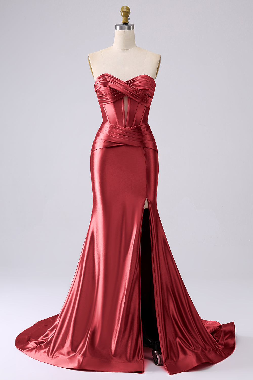 ZAPAKA Women Sparkly Fuchsia Corset Prom Dress with Slit Mermaid Strapless Party Dress, Burgundy / US14 ZAPAKA Women Sparkly Fuchsia Corset Prom Dress with Slit Mermaid Strapless Party Dress, Burgundy / US14