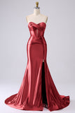 Sparkly Mermaid Fuchsia Corset Prom Dress with Slit