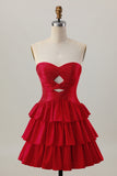 Orange Strapless Tiered A Line Cut Out Homecoming Dress with Beading
