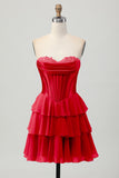 Blue Tiered Corset A Line Strapless Short Homecoming Dress