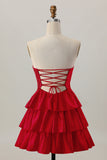 Orange Strapless Tiered A Line Cut Out Homecoming Dress with Beading