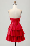 Blue Tiered Corset A Line Strapless Short Homecoming Dress