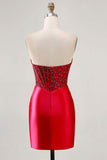 Sparkly Fuchsia Tight Beaded Corset Short Homecoming Dress