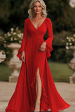 Dark Grey Mermaid Wrap Long Sleeves Ruffled Chiffon Long Mother of the Bride Dress