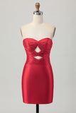 Beaded Strapless Burgundy Cut Out Homecoming Dress