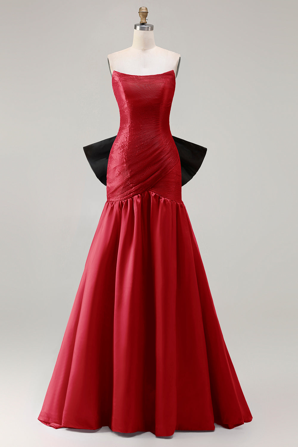 Zapaka Women Fuchsia Strapless Long Prom Dress A-Line Pleated Satin Convertible Party Dress with Large Bow, Fuchsia / US12