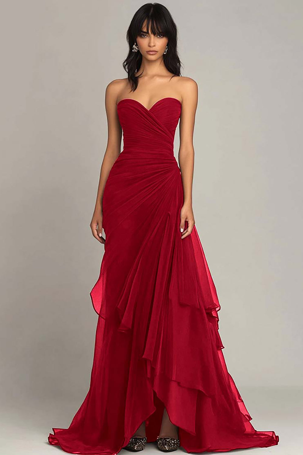 Zapaka Women Dark Brown Sweetheart Ruffled Formal Dress Ruched Strapless Mermaid Evening Dress ZAPAKA Zapaka Women Dark Brown Sweetheart Ruffled Formal Dress Ruched Strapless Mermaid Evening Dress ZAPAKA